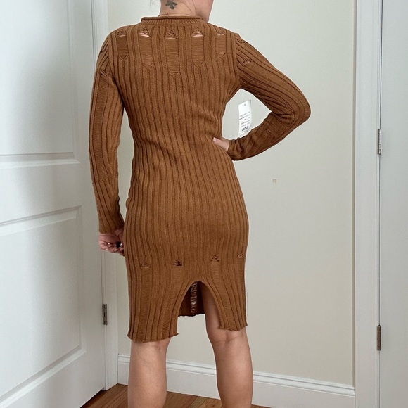 Rib Knit Long Sleeve Knee Length Body Con Dress - Picture 8 of 13